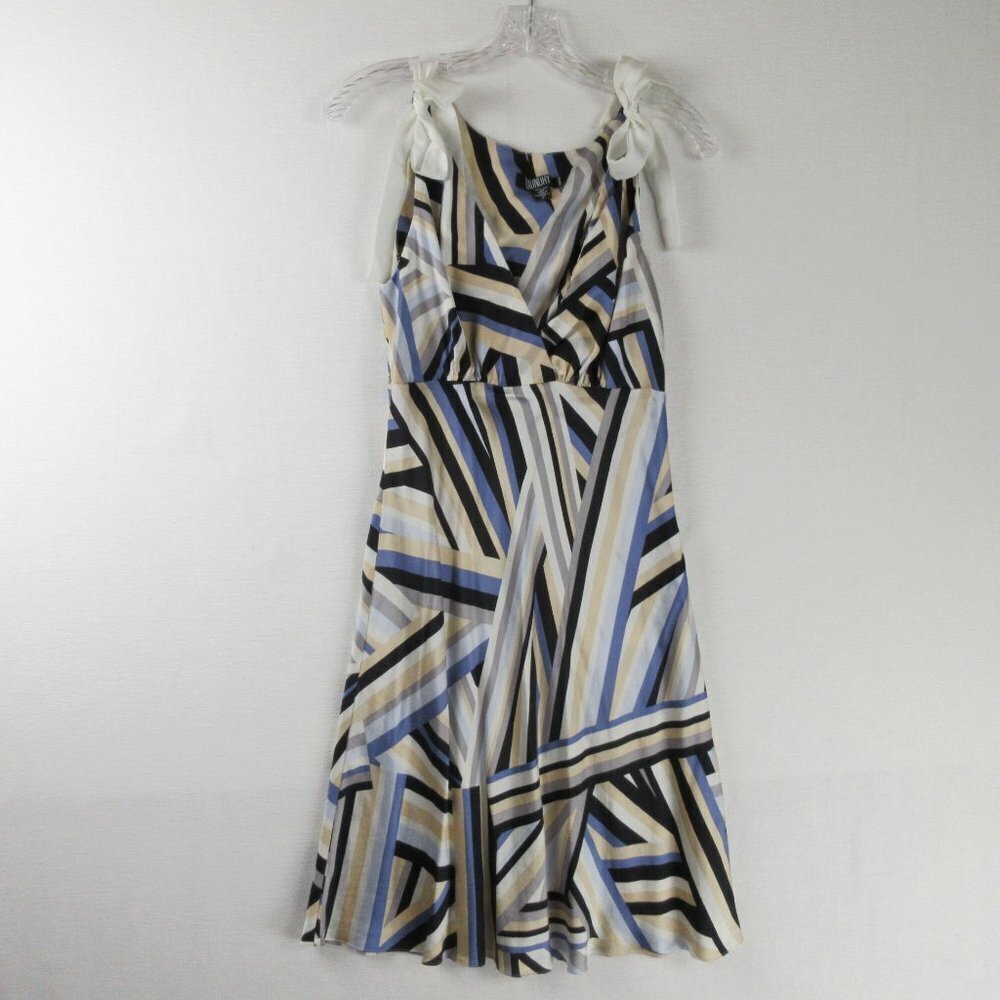 Laundry Silk Dress Size 8 Tie Shoulders Geometric Print Black Blue